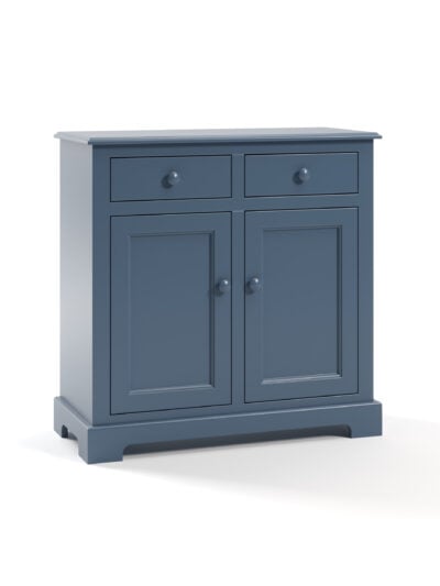 Carolina 2 Door Cabinet, Dusk, Flat Panel Doors, Arched Base, Angled View