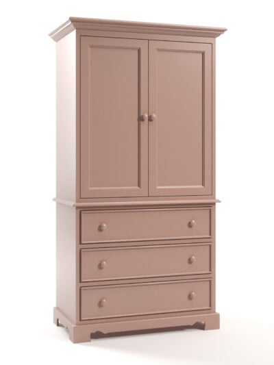 Carolina 3 Drawer Armoire, Flat Panel Doors, Beaded Flush Drawers, Decorative Cut-Out Base, Dusty Rose