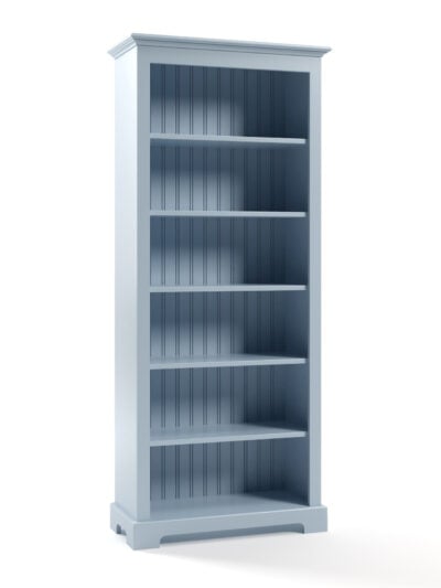 Carolina Tall Bookcase, Cool Breeze, Arched Base, Beadboard Back, Straight Top