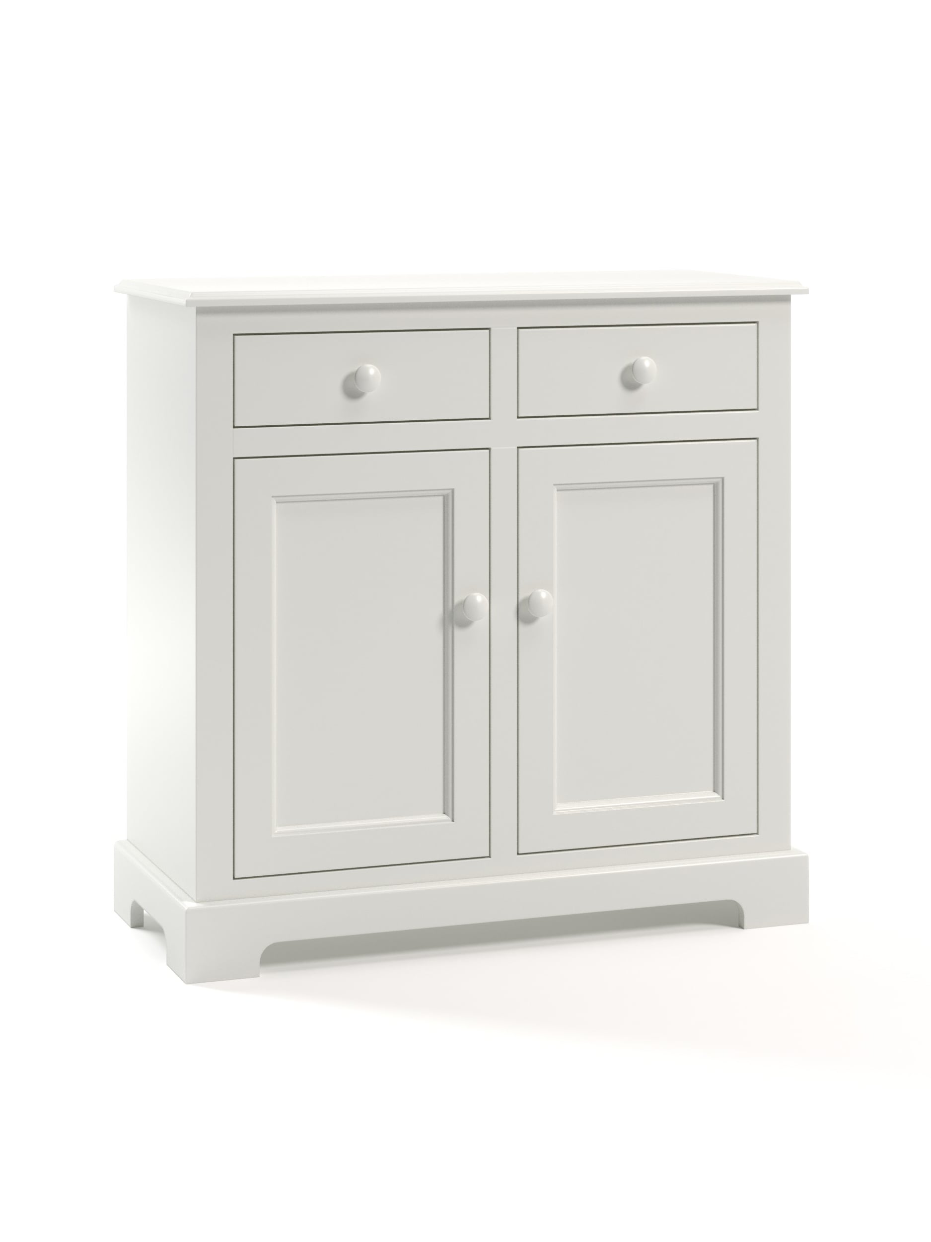 Carolina 2 Door Cabinet, Snow, Flat Panel Doors, Arched Base, Angled Carolina 2 Door Cabinet, Snow, Flat Panel Doors, Arched Base, Angled