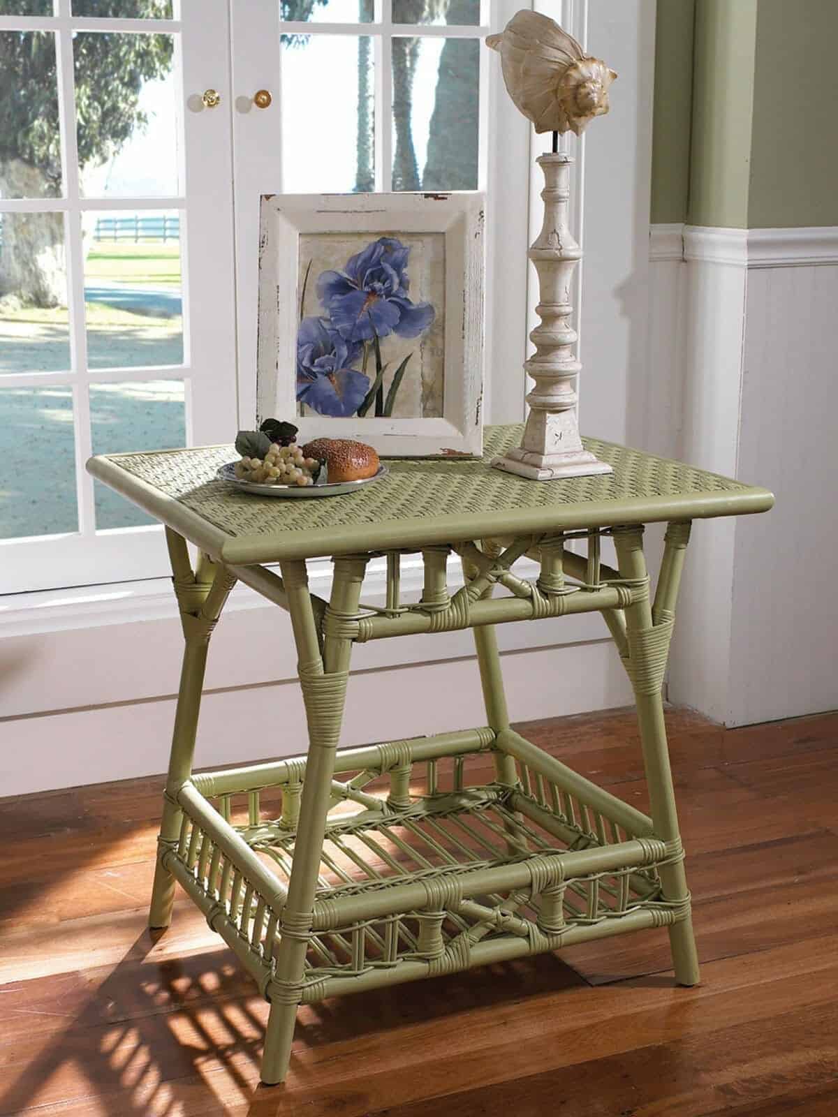 images Porch Wicker Furniture, Castine Wicker End Table, Rye Grass