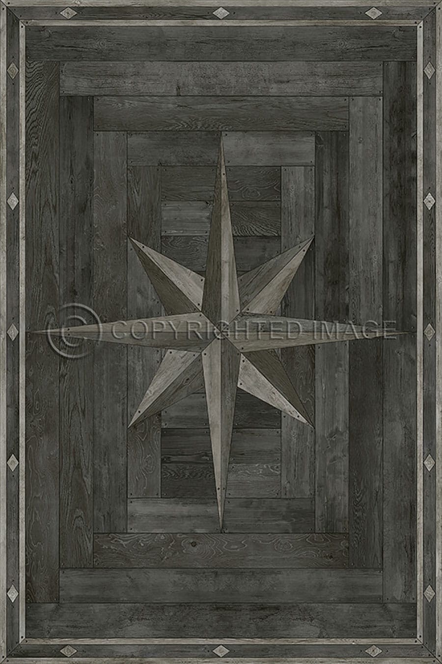 images Compass Charcoal Vinyl Floor Cloth, Rectangle