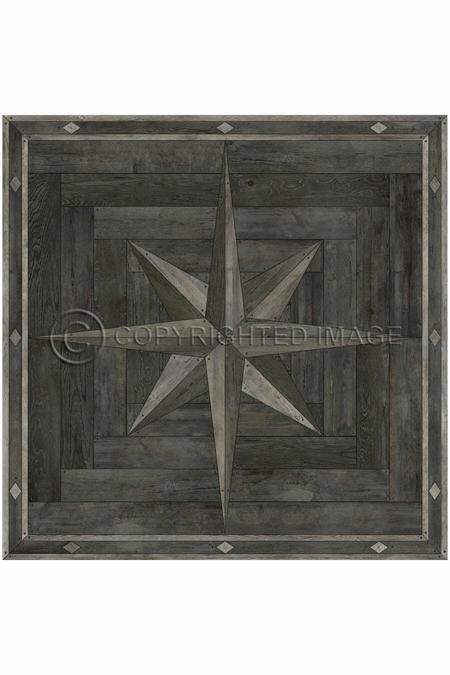 images Compass Charcoal Vinyl Floor Cloth, Square