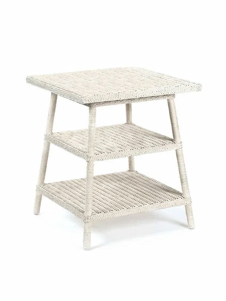 images Cottage Wicker 3 Tier Table, Weathered White