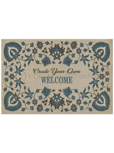 Damascene Blue Vinyl Floor Cloth, 24 x 36