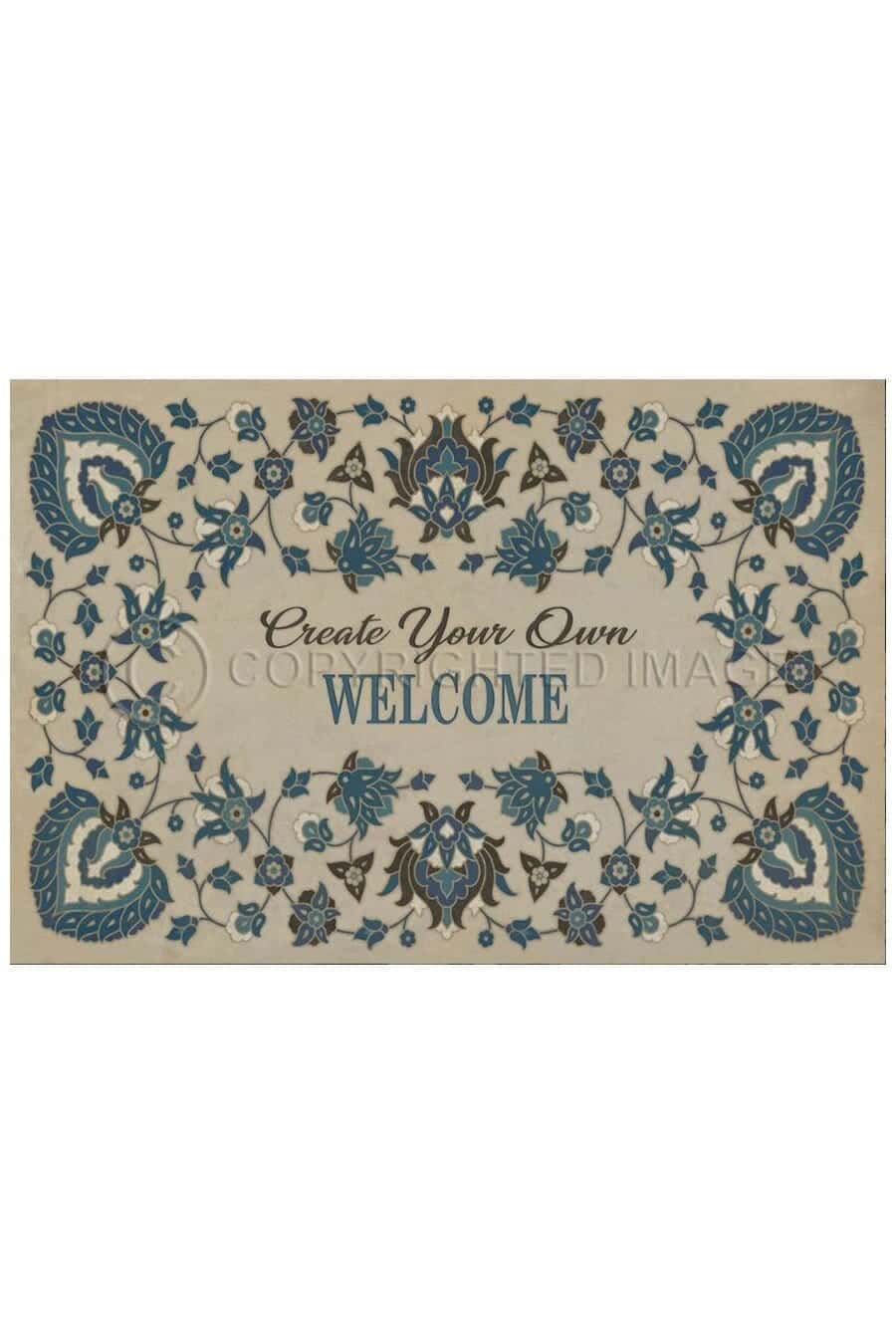 images Damascene Blue Vinyl Floor Cloth, 24 x 36