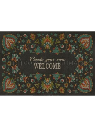 Damascene Green Vinyl Floor Cloth, 24 x 36
