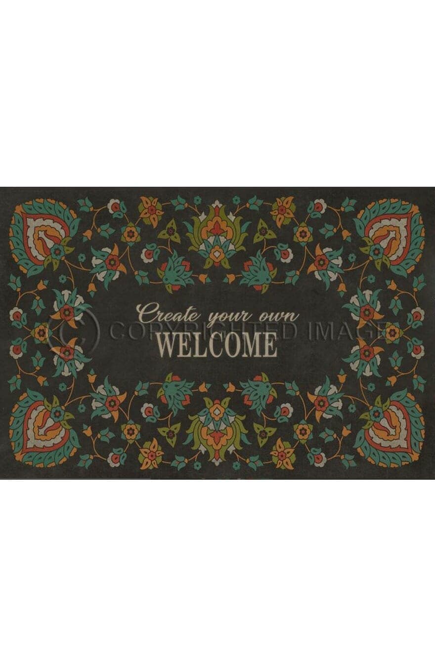 images Damascene Green Vinyl Floor Cloth, 24 x 36