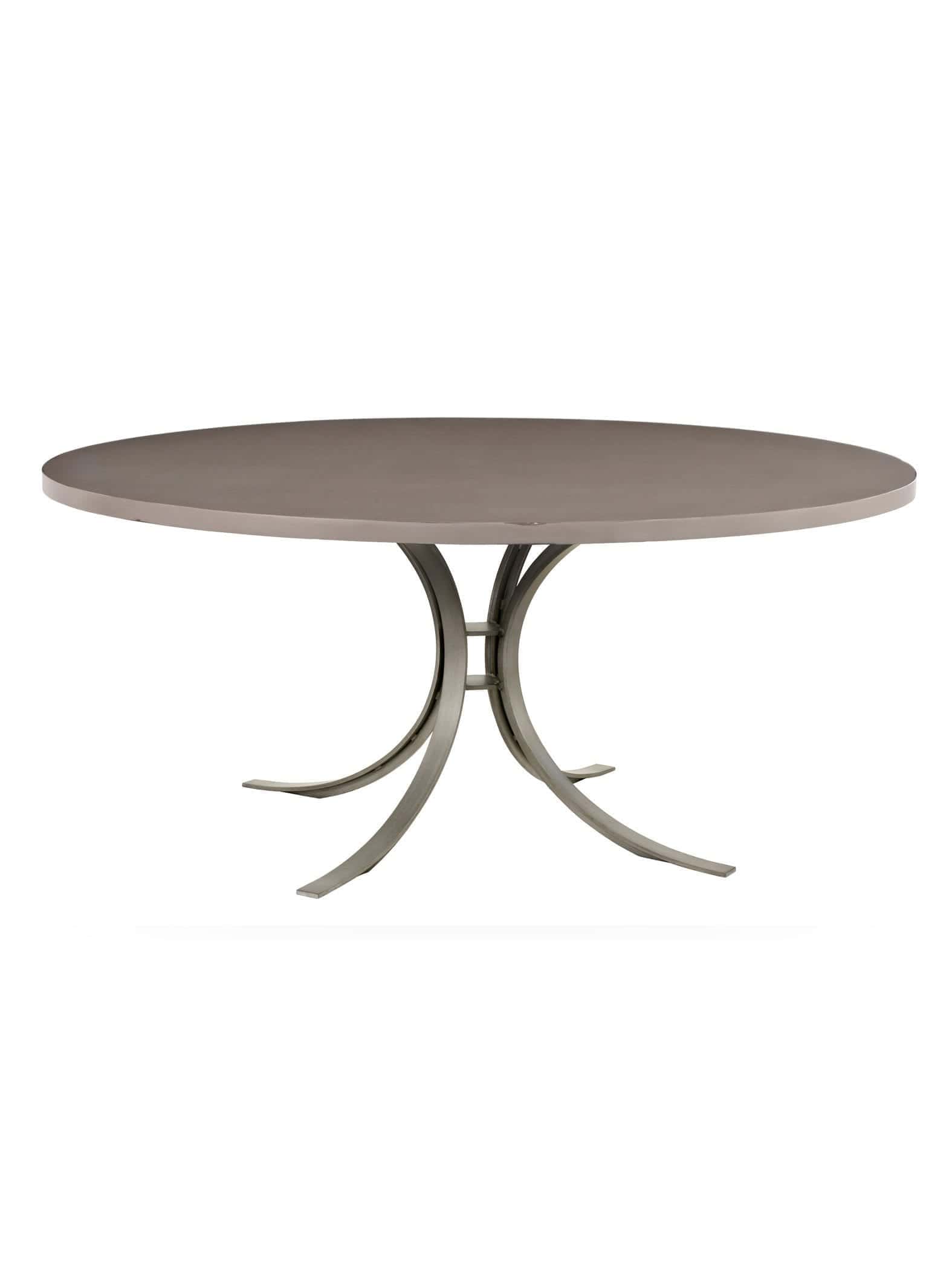 images The Hamptons Furniture Collection, Eastport Round Dining Table, Taupe Top, Antiqued Silver Metal Base