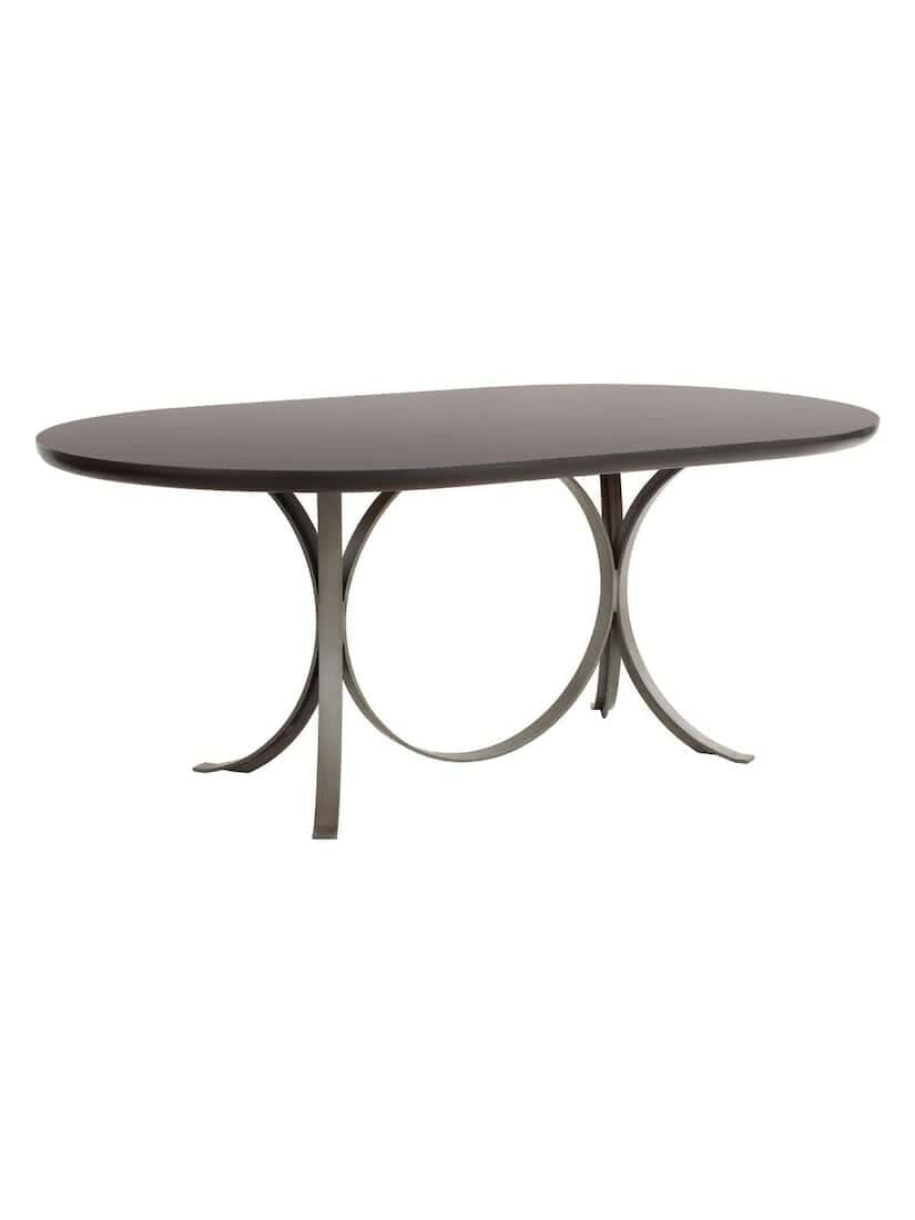 images Gibson Oval Dining Table, Coco Bean Top and Antique Silver Base