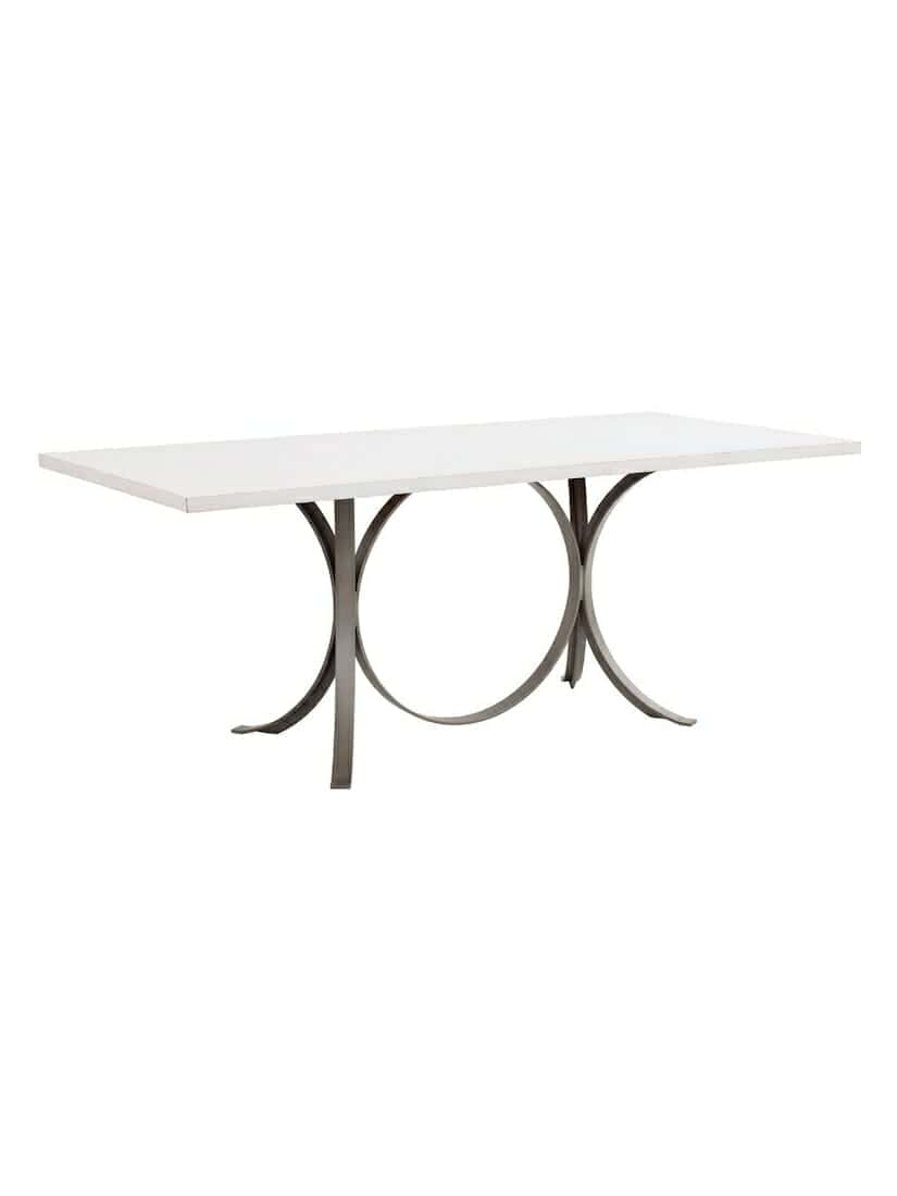 images Gibson Dining Table, Raw Cotton Top, Antique Silver Base