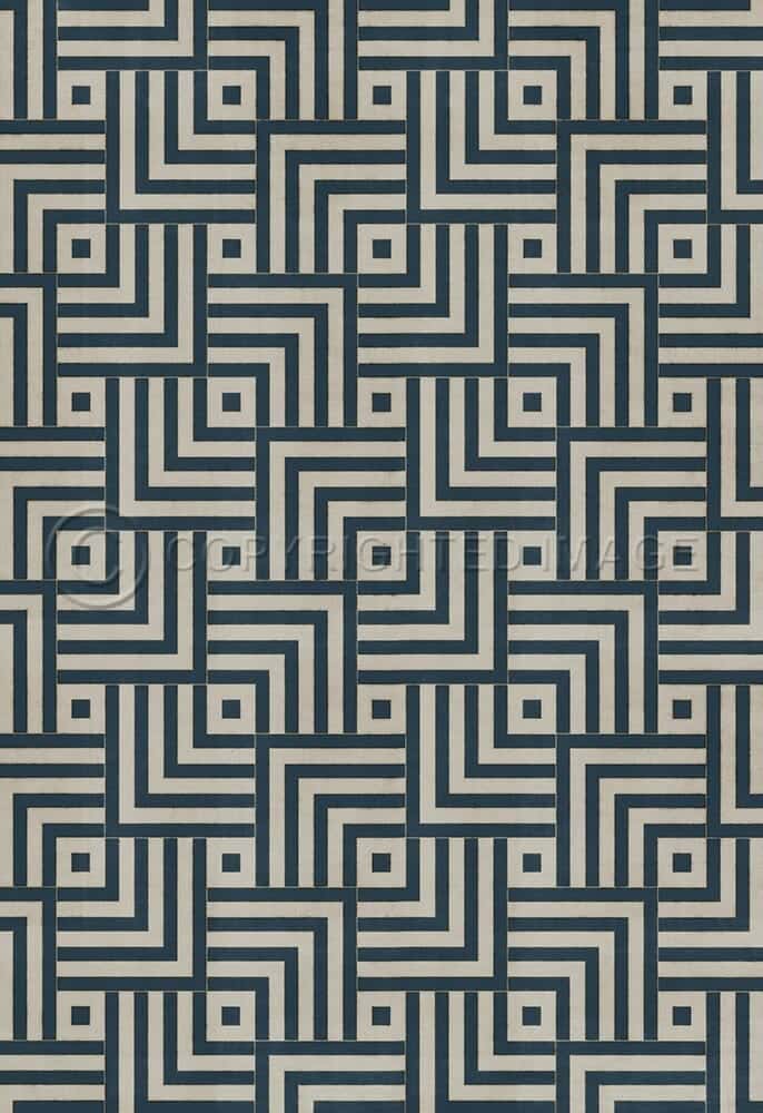 images Mazey Indigo and Ivory Vinyl Floor Cloth, 96x140, 120x175