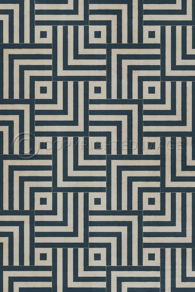 images Mazey Indigo and Ivory Vinyl Floor Cloth, 20x30, 38x56, 56x72, 70x102