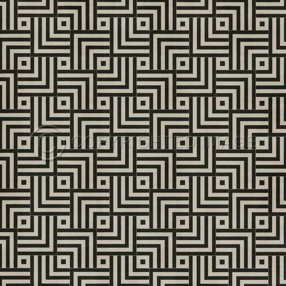 images Mazey Black and Ivory Vinyl Floor Cloth, 96x96, 120x120