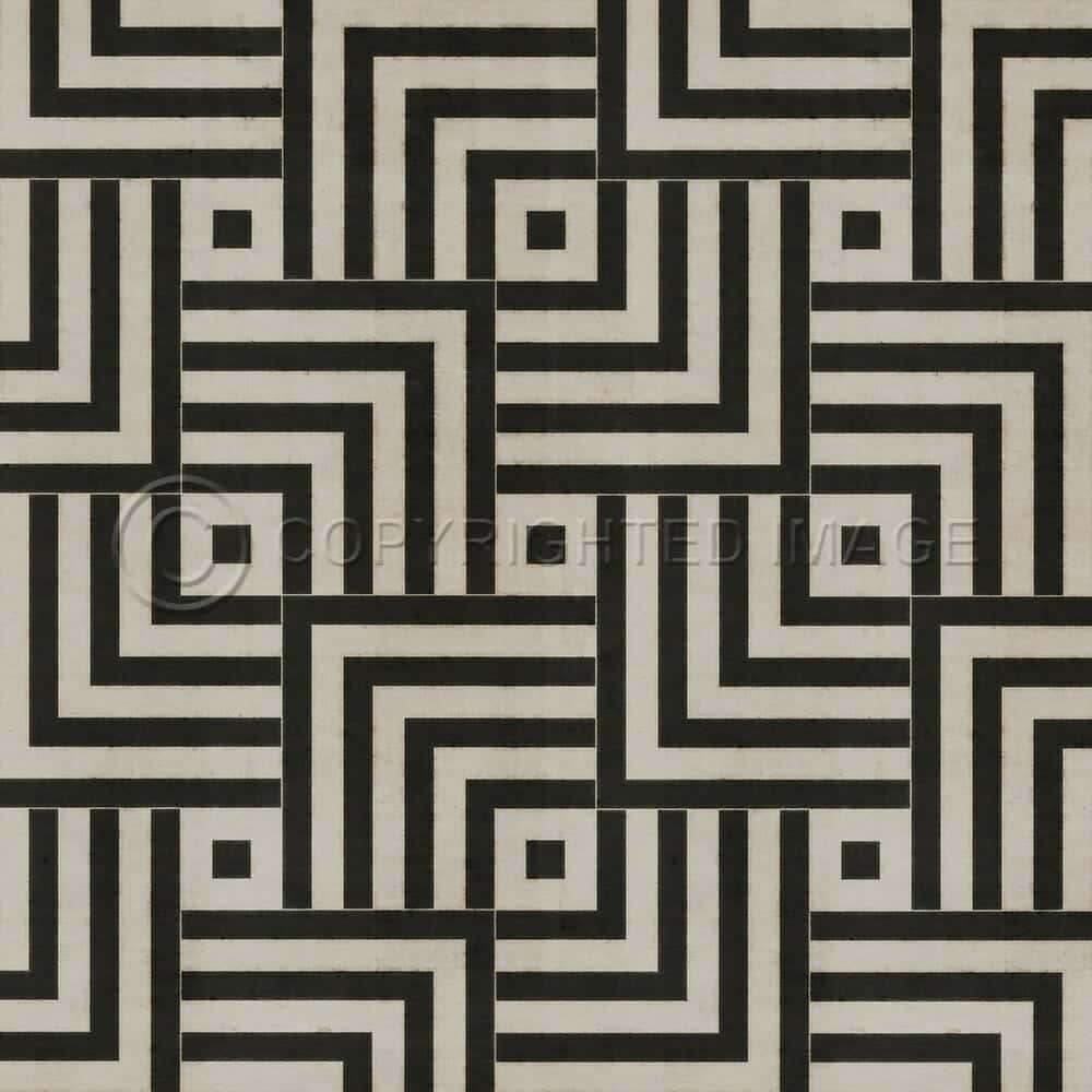 images Mazey Black and Ivory Vinyl Floor Cloth, 36x36, 48x48