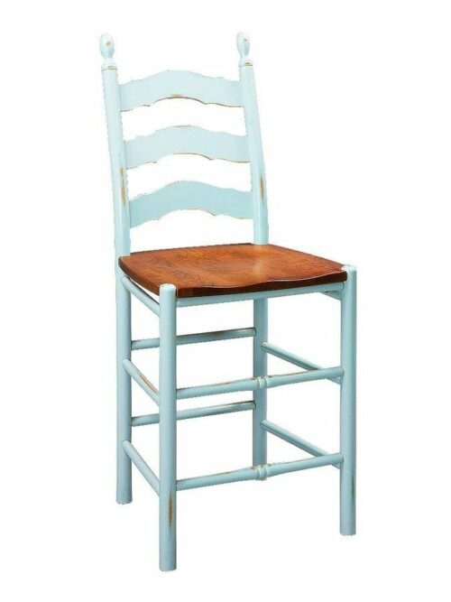 Provence Ladderback Stool with Finials, Wood Seat