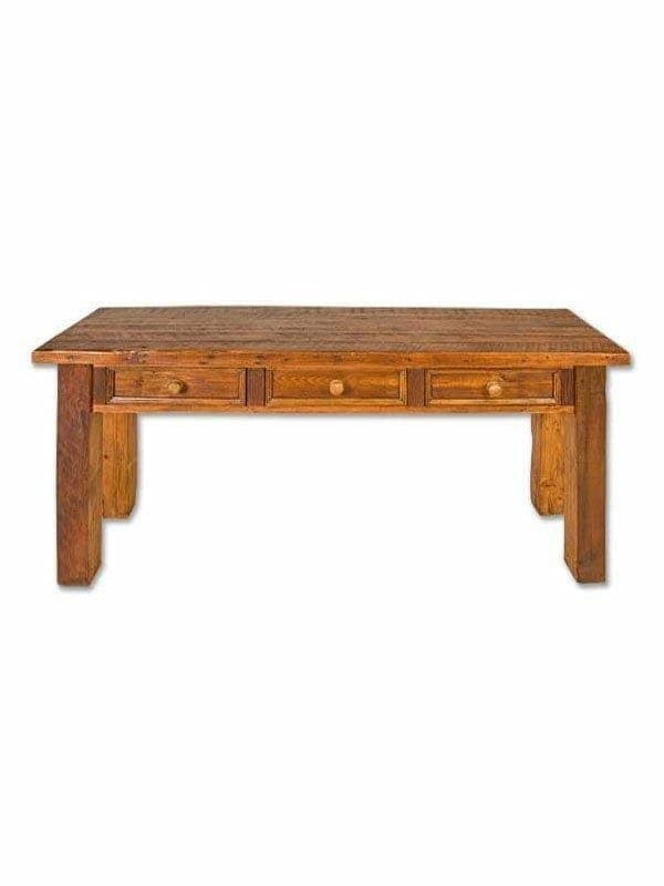 images Old Pine Furniture, Old Pine Large Square Leg Console Table, 2 in Thick Top, Medium Brown Wax, Rough Hewn Wood