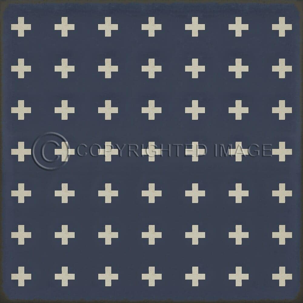 images Swiss Cross Indigo Vinyl Floor Cloth, 96x96, 120x120