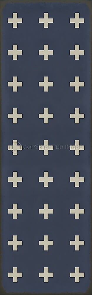images Swiss Cross Indigo Vinyl Floor Cloth, 36x115