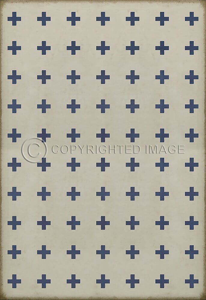 images Swiss Cross Indigo on White Vinyl Floor Cloth, 96x140, 120x175