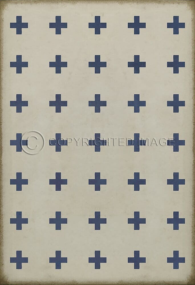 images Swiss Cross Indigo on White Vinyl Floor Cloth, 52x76, 70x102