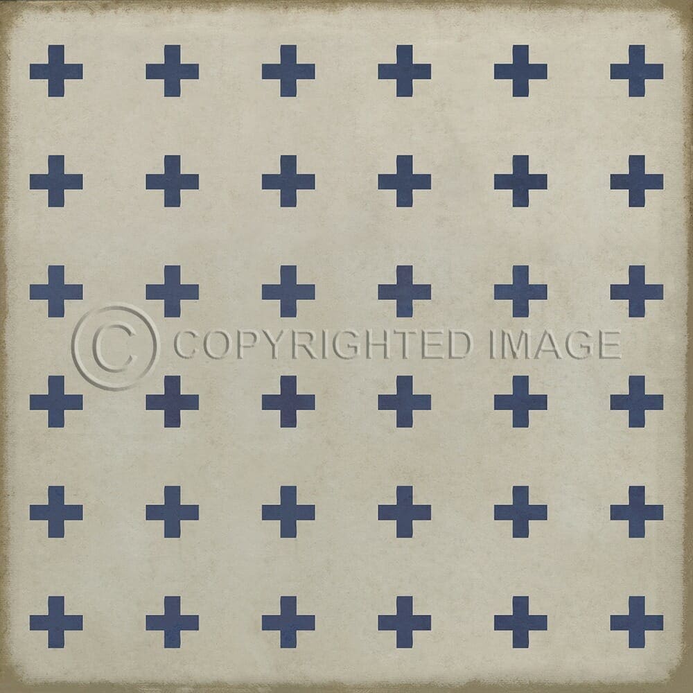 images Swiss Cross Indigo on White Vinyl Floor Cloth, 60x60, 72x72