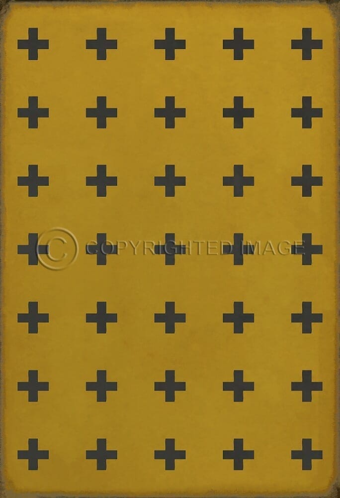 images Swiss Cross Mustard Vinyl Floor Cloth , 52x76, 70x102