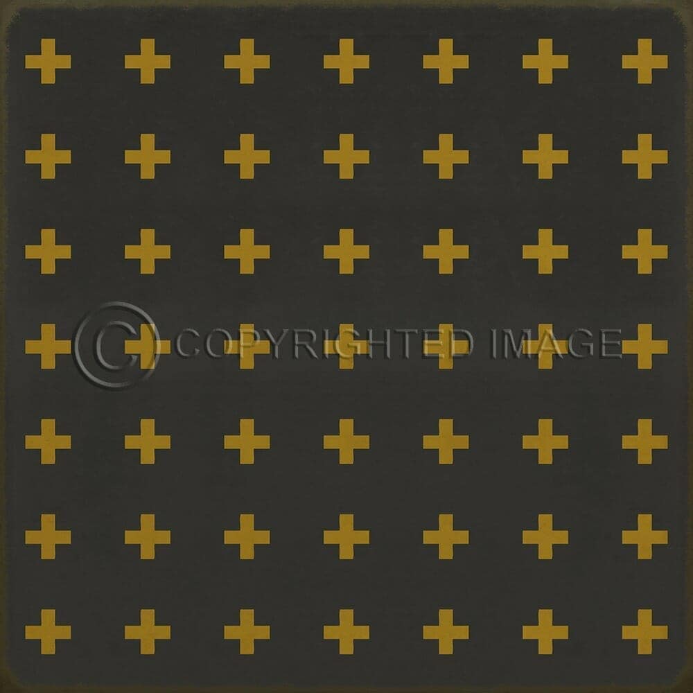 images Swiss Cross Mustard on Black Vinyl Floor Cloth, 96x96, 120x120