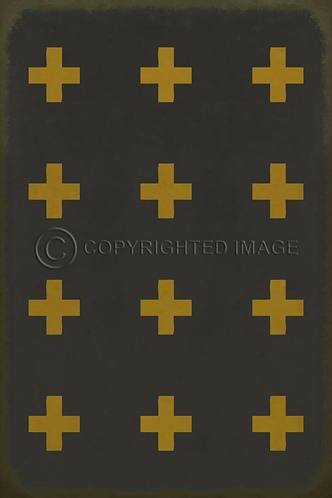 images Swiss Cross Mustard on Black Vinyl Floor Cloth, 20x30, 38x56