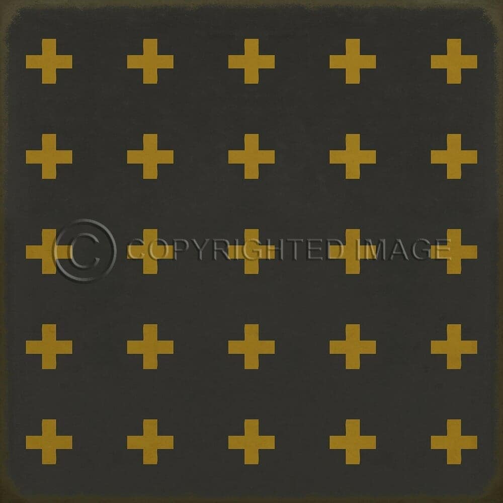 images Swiss Cross Mustard on Black Vinyl Floor Cloth, 36x36, 48x48