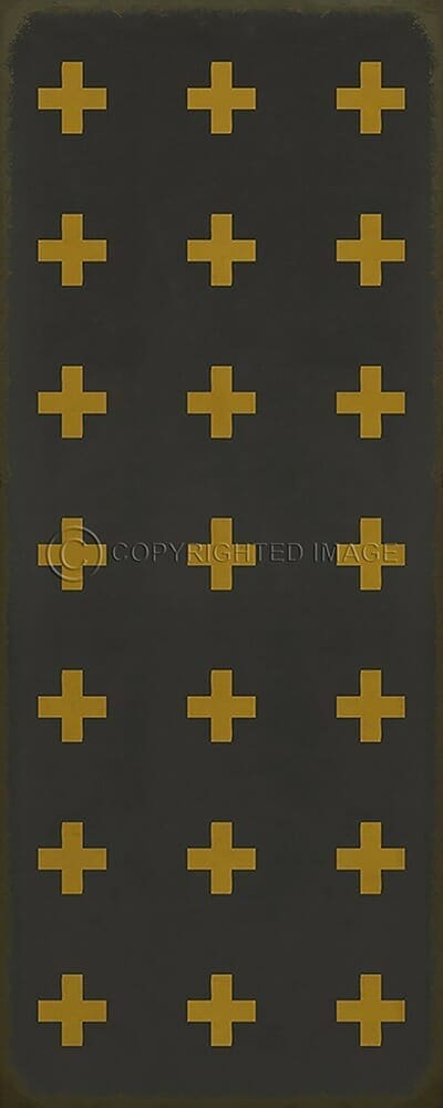 images Swiss Cross Mustard on Black Vinyl Floor Cloth, 36x90