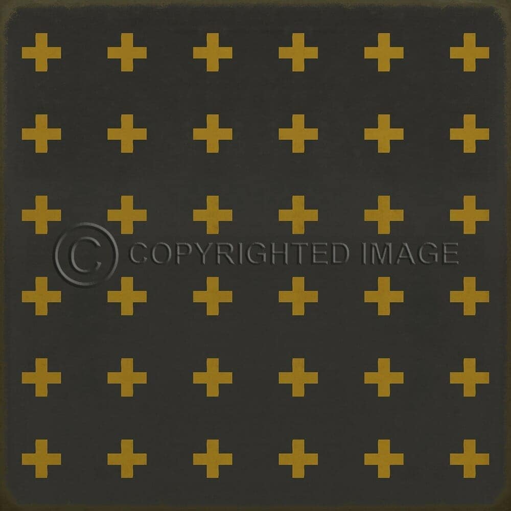 images Swiss Cross Mustard on Black Vinyl Floor Cloth, 60x60, 72x72