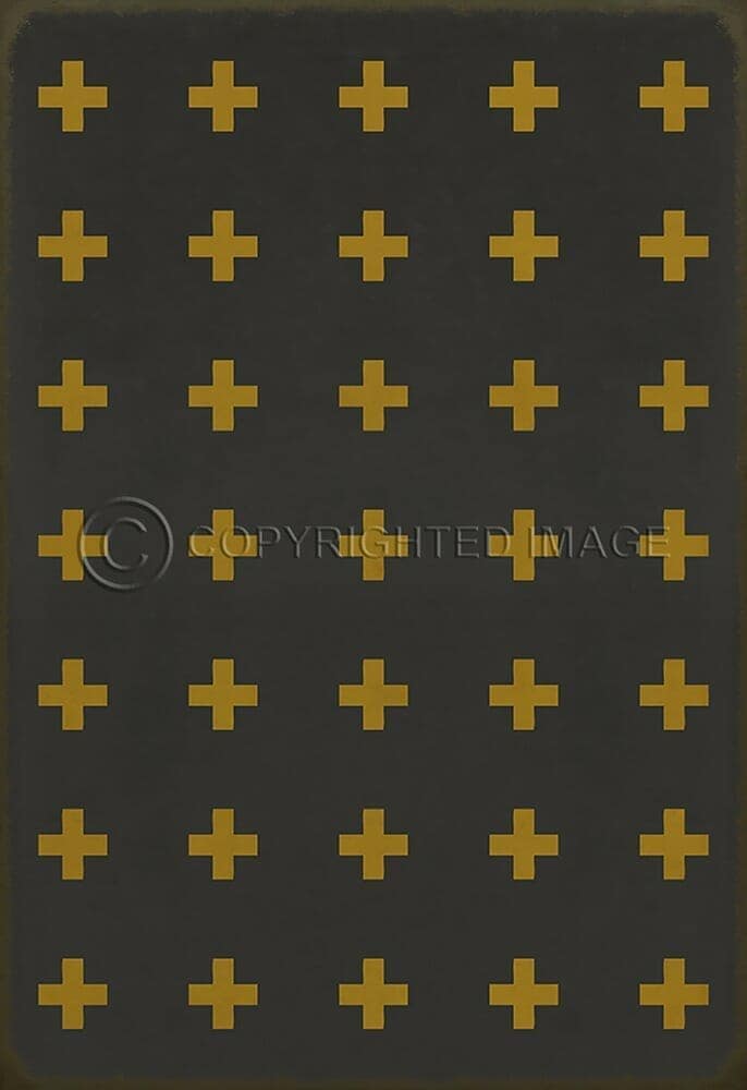 images Swiss Cross Mustard on Black Vinyl Floor Cloth, 52x76, 70x102