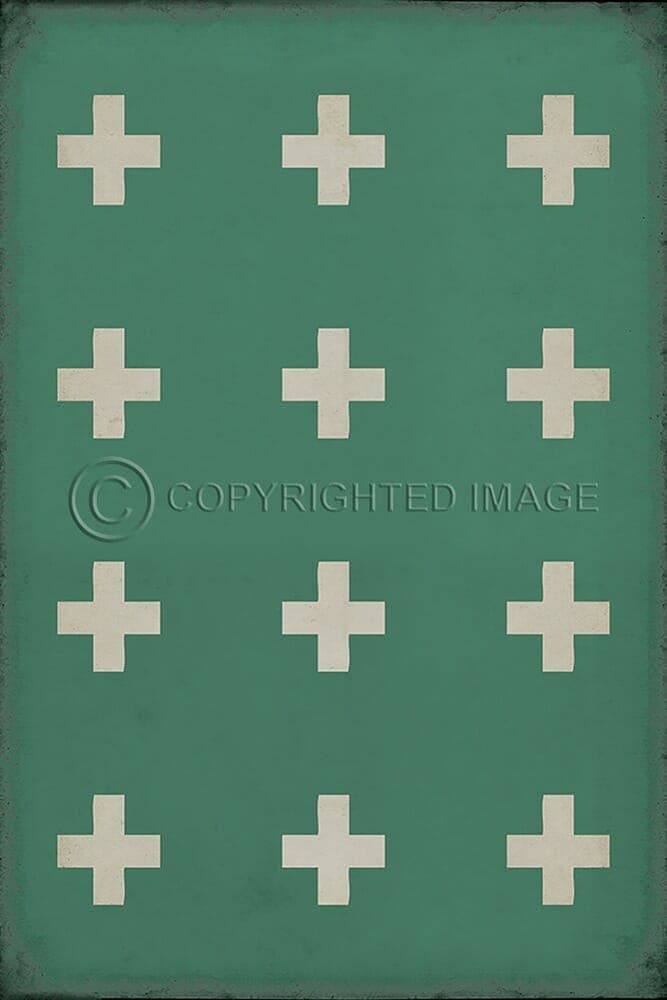 images Swiss Cross Teal Vinyl Floor Cloth , 20x30, 38x52