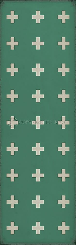 images Swiss Cross Teal Vinyl Floor Cloth , 36x115