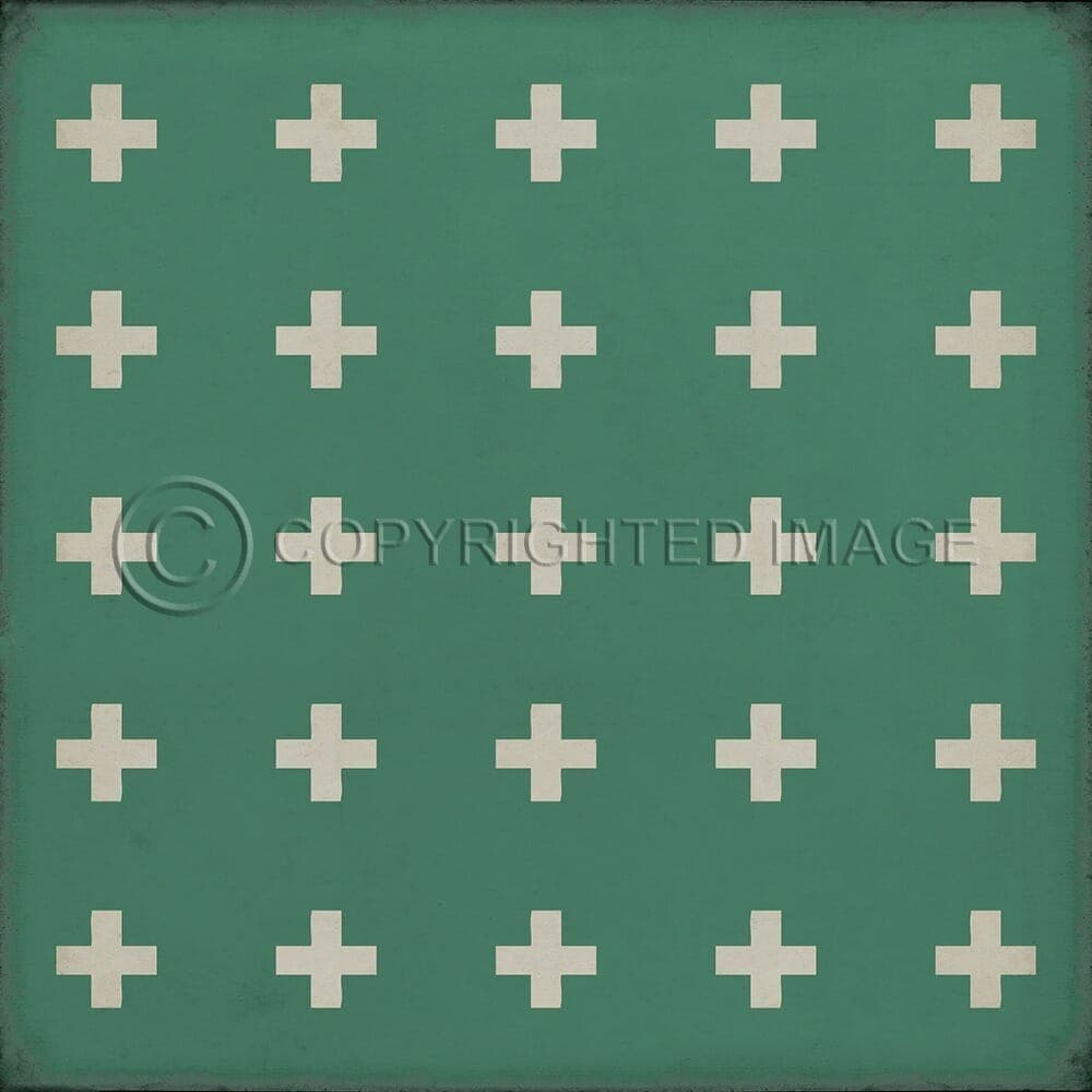 images Swiss Cross Teal Vinyl Floor Cloth , 36x36, 48x48