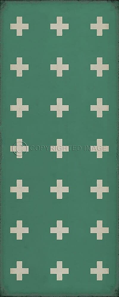 images Swiss Cross Teal Vinyl Floor Cloth , 36x90
