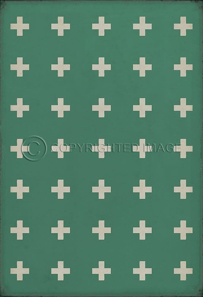 images Swiss Cross Teal Vinyl Floor Cloth , 52x76, 70x102