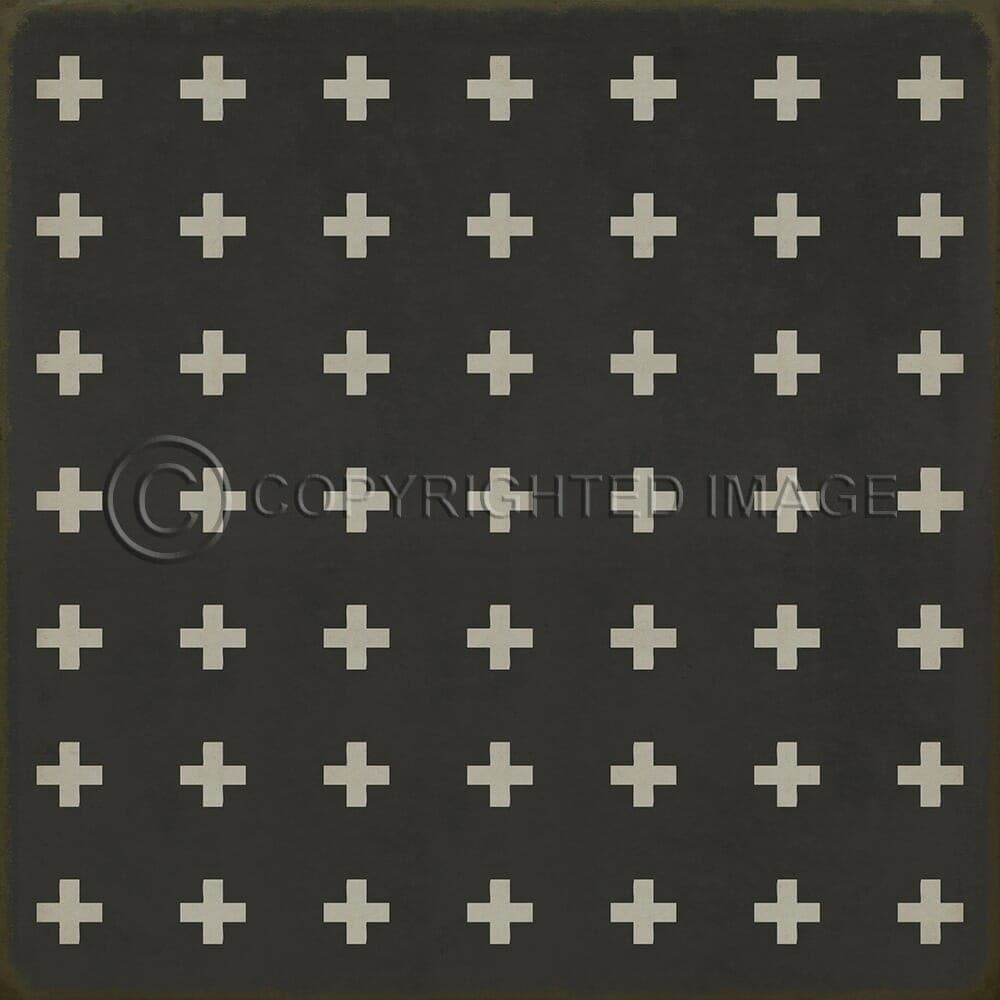 images Swiss Cross White on Black Vinyl Floor Cloth, 96x96, 120x120