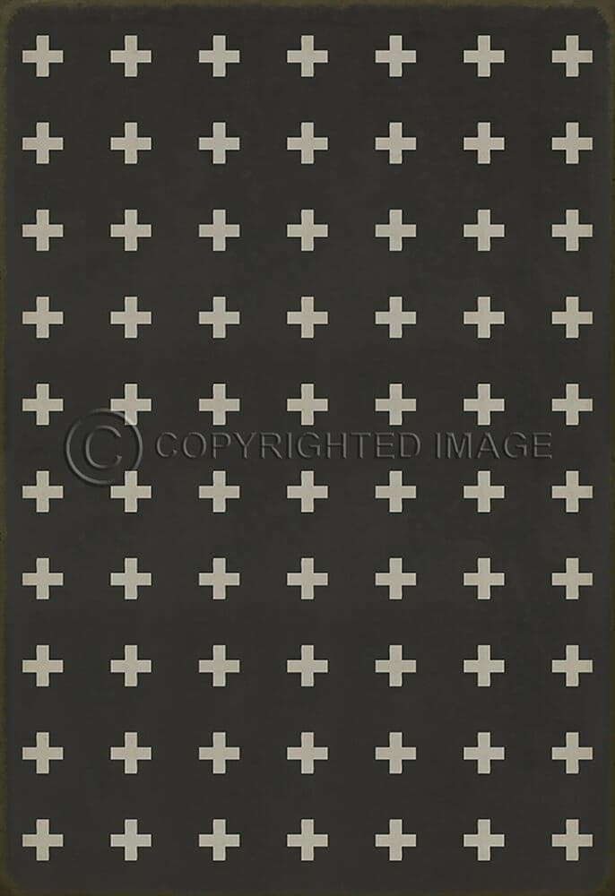 images Swiss Cross White on Black Vinyl Floor Cloth, 96x140, 120x175