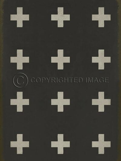 Swiss Cross White on Black Vinyl Floor Cloth, 20x30, 38x56