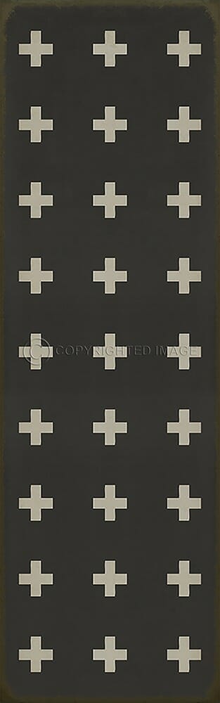 images Swiss Cross White on Black Vinyl Floor Cloth, 36x115