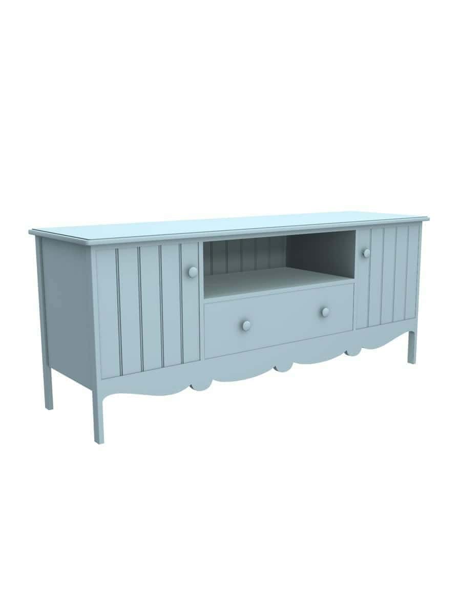 Cleaves TV Cabinet, 1 Drawer, Scroll Apron, Beadboard Interior Back Panel, Wood Doors, Ocean Air