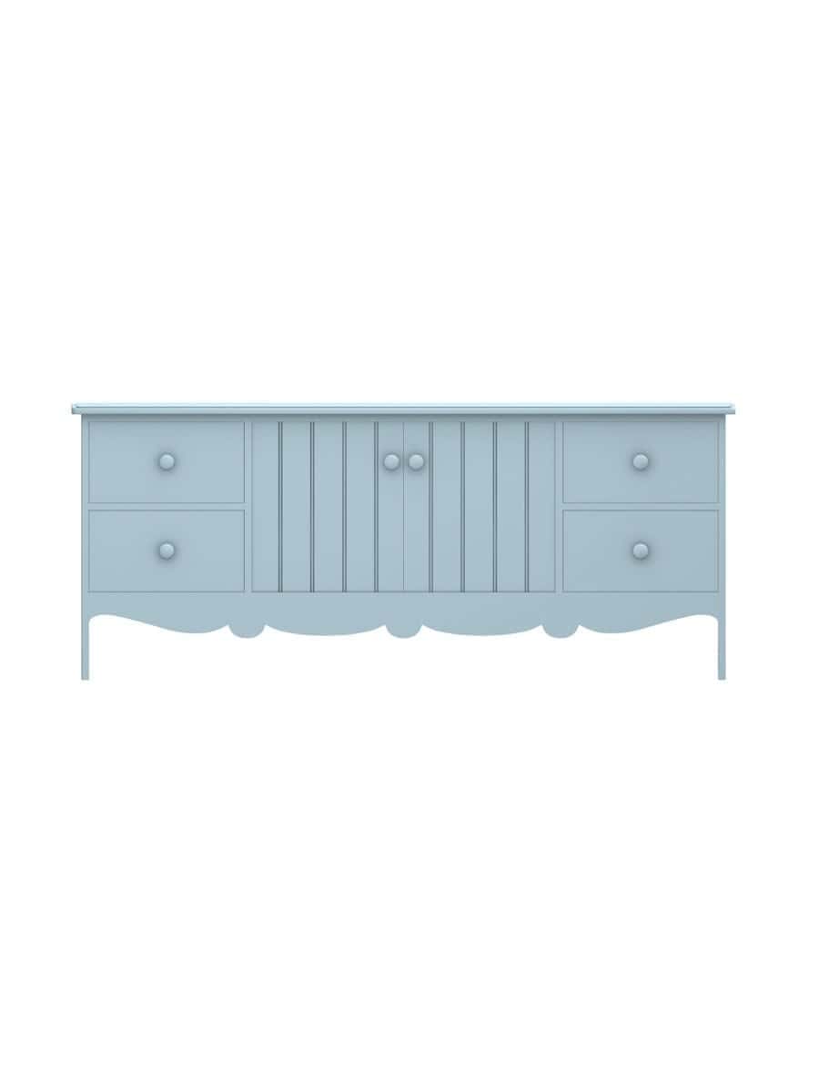 Cleaves TV Cabinet with 4 Drawers, Scroll Apron, Wood Doors, Ocean Air
