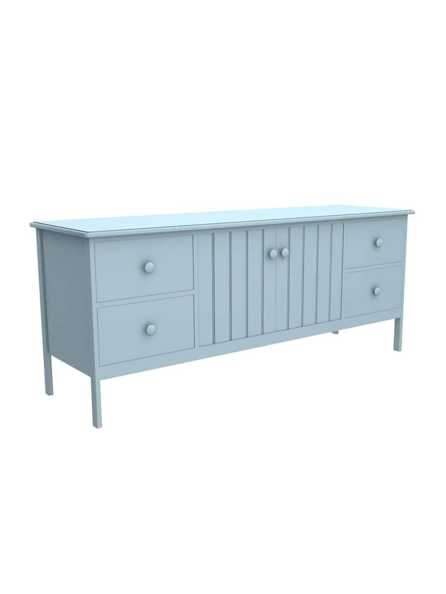 Cleaves TV Cabinet with 4 Drawers, Straight Apron, Wood Doors, Ocean Air