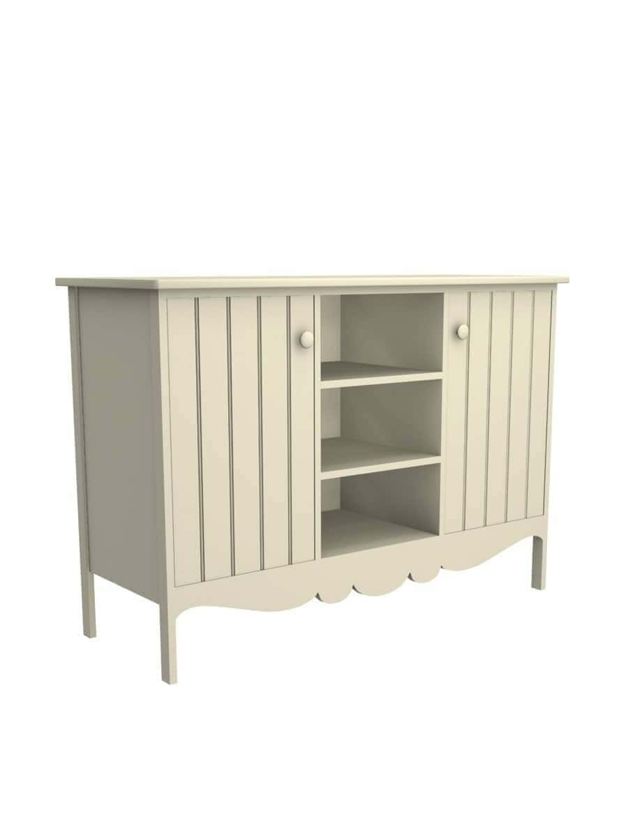 images Colony Buffet with Cubbies, Center Cubbies, Scroll Apron, Beadboard Interior Rear Panel, Wood Doors, Fresh Cream