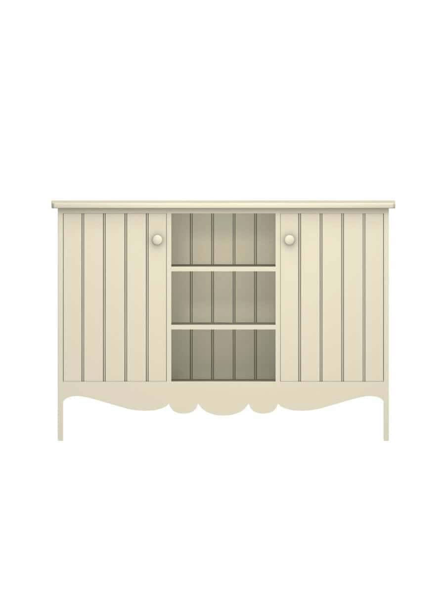 images Colony Buffet with Cubbies, Center Cubbies, Scroll Apron, Beadboard Interior Rear Panel, Wood Doors, Fresh Cream