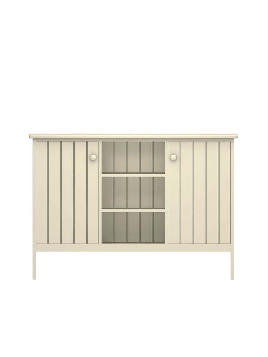 images Colony Buffet with Cubbies, Center Cubbies, Straight Apron, Beadboard Interior Rear Panel, Wood Doors, Fresh Cream