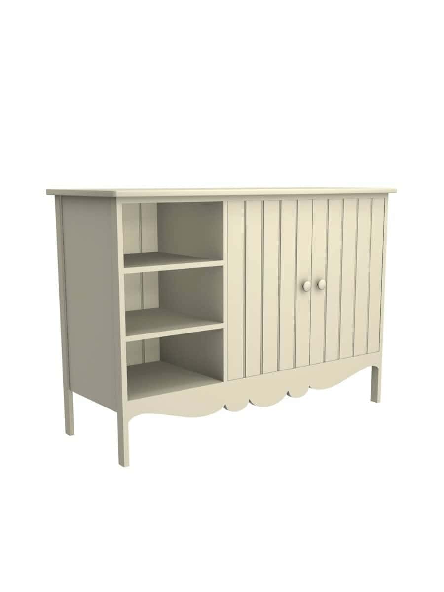 images Colony Buffet with Cubbies, Side Cubbies, Scroll Apron, Beadboard Interior Rear Panel, Wood Doors, Fresh Cream
