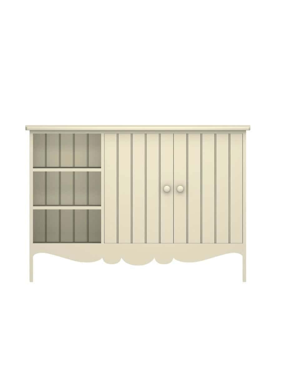 images Colony Buffet with Cubbies, Side Cubbies, Scroll Apron, Beadboard Interior Rear Panel, Wood Doors, Fresh Cream